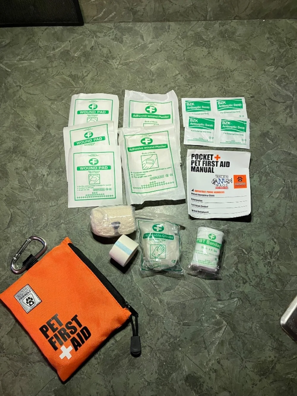 Orange Pet First Aid Kit with Carabiner